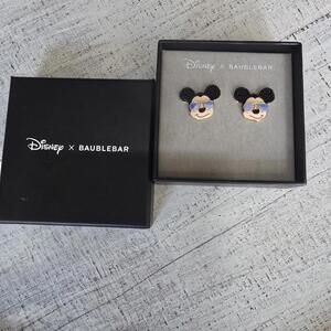 Disney X Baublebar Gold Tone Studs Mickey Mouse Irridecent Sunglasses Earrings